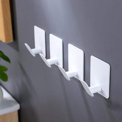 DELITON Adhesive Towel Hooks/Bathroom Wall Hooks - White Heavy Duty Self Adhesive Hooks Stick on Hanging Robes Coats Clothes for Bedroom Kitchen D...