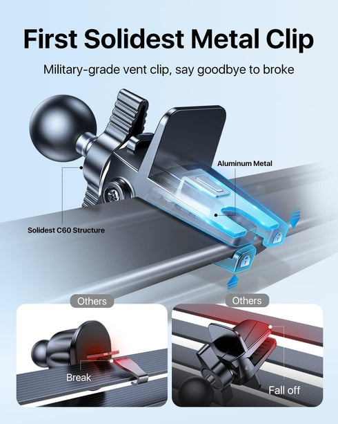 andobil Phone Holders for Your Car - Air Vent Phone Mount, Ultra-Stable Metal Clip with Anti-Shake & 360° Rotation, Universal Car Mount Fit iPhone...