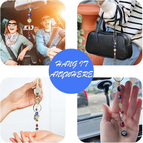 Evil Eye Car Hanging Ornament,Good Lucky Days Car Charm,8 Ball Mushroom Four-Leaf Clover Pendant for Car Rear View Mirror,Cute Boho Evil Eye Ladyb...