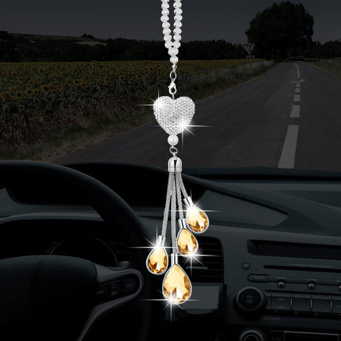 Frienda Bling Heart Diamond Car Accessories for Women, Crystal Car Rear View Mirror Charms Car Decoration Valentine's Day Gifts Lucky Hanging Inte...