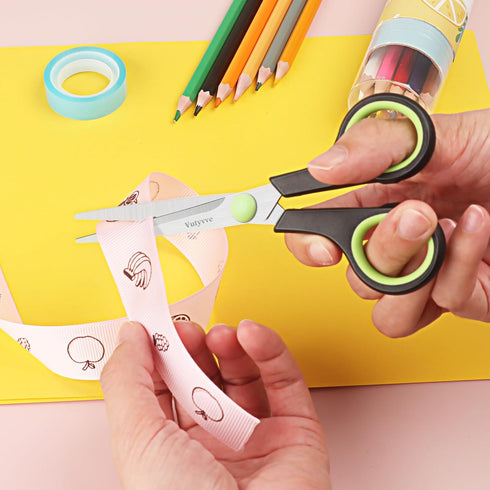 Scissors, Stainless Steel Blades Soft Grip for Home, School, Office, Black and Green, 6 inch...