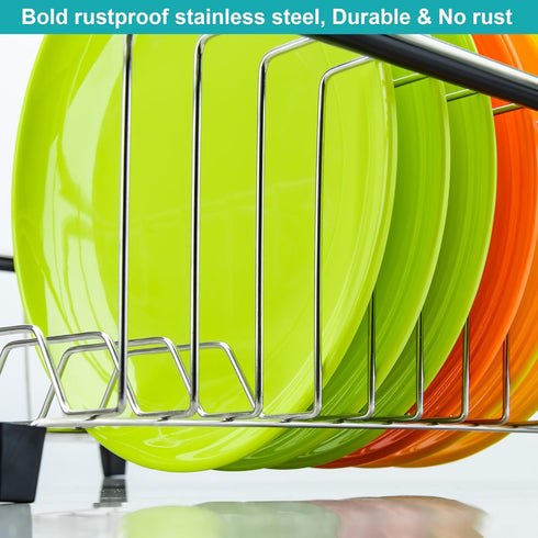 iPEGTOP Expandable Multifunctional Dish Drying Rack, Over The Sink, in Sink Or On Counter Dish Drainer Basket Shelf with Black Utensil Silverware ...
