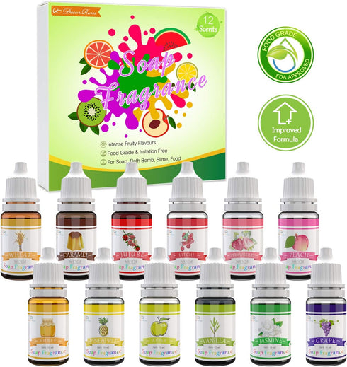 Soap Fragrance Oil - 12 Liquid Soap Scents Set for Bath Bomb Making, Soap Making Supplies, DIY Slime - Concentrated Food Grade Soap Flavoring Bath...