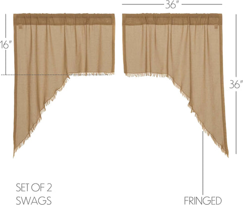 VHC Brands Tobacco Cloth Fringed Farmhouse Decor Kitchen Swag Prairie Panels Door Window Tier Set Curtains for Kitchen Bedroom Bathroom Living Roo...