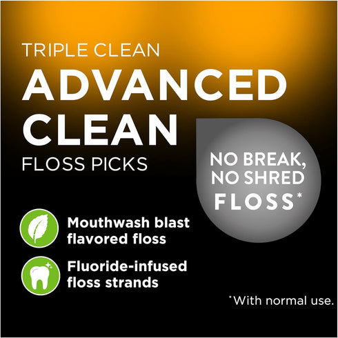 DenTek Triple Clean Advanced Clean Floss Picks, No Break & No Shred Floss, 75 Count, 3 Pack...