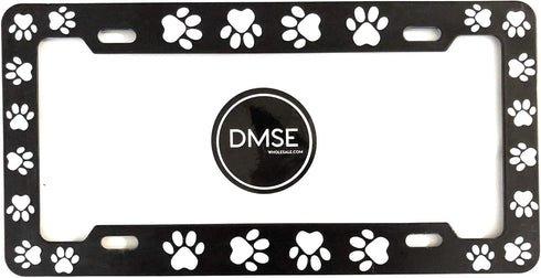 DMSE Animal Pet Dog Cat License Plate Frame For Your Car Automobile Easy Installation Durable Universal Fit (Black With White Paw)...