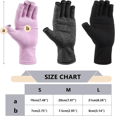 3 Pairs Compression Craft Arthritis Hands Gloves Fingerless Pressure Joint Relief for Quilting Sewing Typing Household Duties (Black, Gray, Purple...