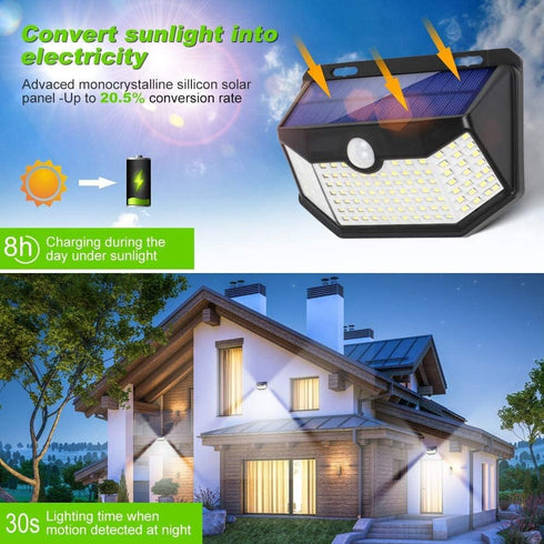 HMCITY Solar Lights Outdoor 120 LED with Lights Reflector and 3 Lighting Modes, Motion Sensor Wall Lights,IP65 Waterproof Solar Powered for Garden...
