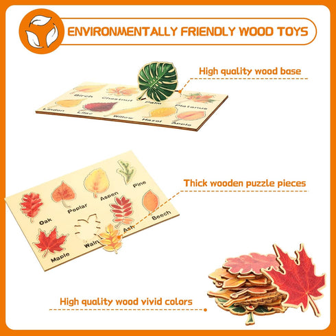 Kathfly 2 Pieces Leaf Wooden Jigsaw Puzzles Leaf Puzzle Montessori Toy Montessori Puzzle Early Educational Learning Puzzle for Birthday Gift Early...