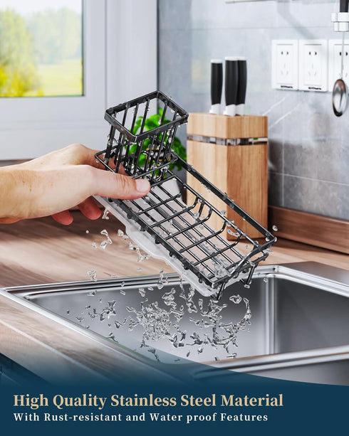 Consumest Sponge Holder for Kitchen Sink - Sink Caddy Kitchen Sink Organizer with Removable Drip Tray for Countertop Dish Soap Dispenser Brush Sto...