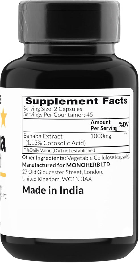 Banaba Extract 1000 mg - 90 Vegetarian Capsules - 2% Corosolic Acid...