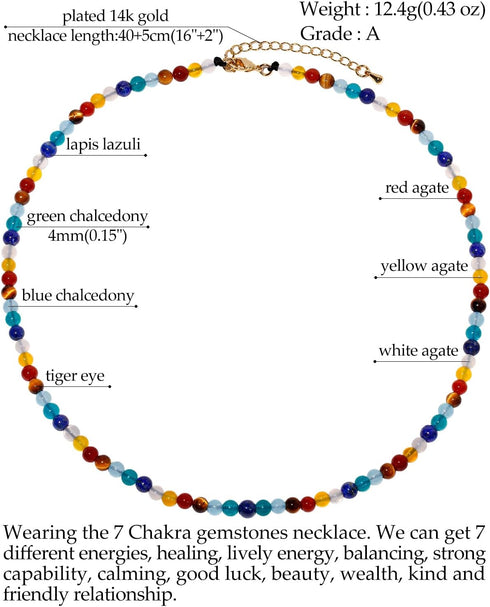 Jewever 7 Chakra Gemstone Beaded Necklaces for Women Healing Crystal Anxiety Relief Items Meditation Balance Strand Jewelry for Women...