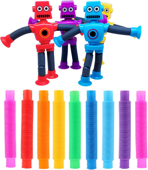 Telescopic Suction Cup Robot Toy, 18 PCS Robotic Pop Tubes Sensory Fidget Toy for Kids 5-7, Autism Toys for Autistic Children, Stocking Stuffers f...