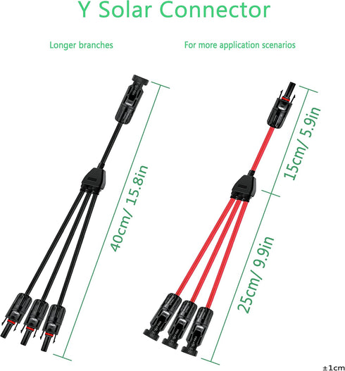 Solar Y Connector,Solar Y Branch Parallel Cable,Solar 1 to 3 Male Female Connector Adapter,10AWG 45A Waterproof IP68 40CM Cable,for Solar Panels,S...