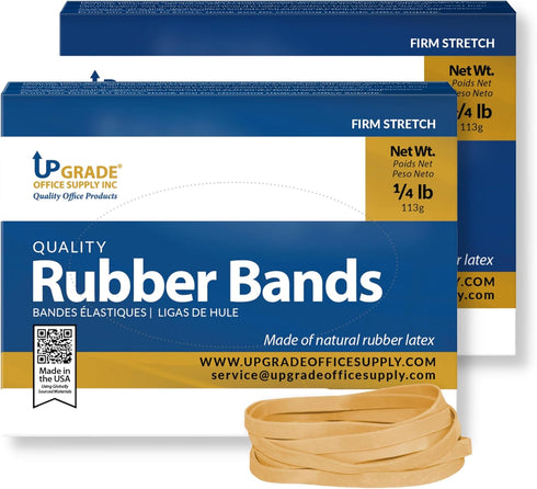 Upgrade Office Supply UPG22964PK2 Rubber Bands, Size #64 (3-1/2" x 1/4"), 4 oz. Boxes (2 Pack) Box, Natural Crepe, Made in USA...