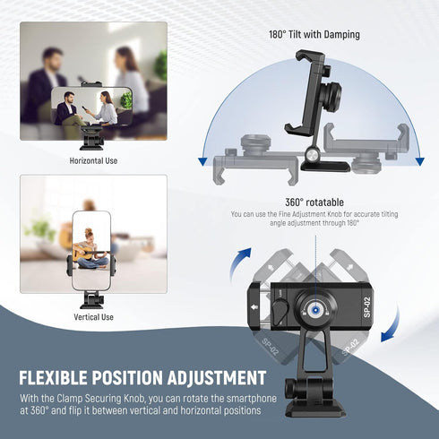 NEEWER Metal Phone Tripod Mount Adapter with Arca QR Base, Cold Shoe, 360° Swivel 180° Tilt, Phone Holder Compatible with iPhone 15 Pro Max Galaxy...