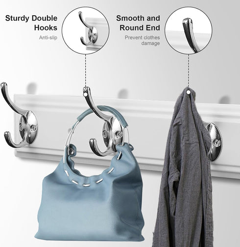 Coat Rack Wall Mounted White, 17" Wooden Modern Wall Coat Hanger with 4 Hooks, Heavy Duty Zinc Alloy Wall Hook Rack for Hanging Coats, Keys, Bags,...
