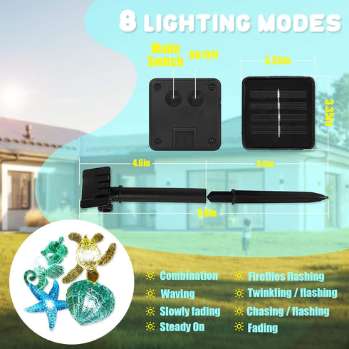 Solar String Lights Outdoor Decorative Fairy Solar Lights for Outside Garden Décor Waterproof Sea life Turtle Seahorse Starfish Ocean Nautical Bal...