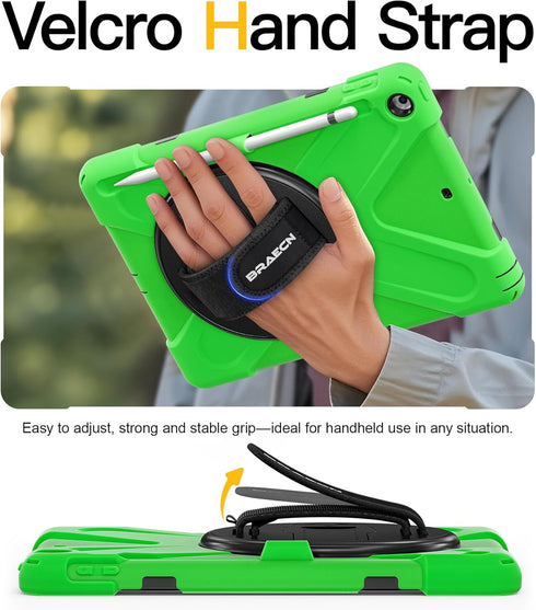 BRAECN for iPad 6th/ 5th Generation Case, Protective Shock-Proof Silicone Case with Built-in Pencil Holder, 360 Degree Rotating Stand/Handle Strap...