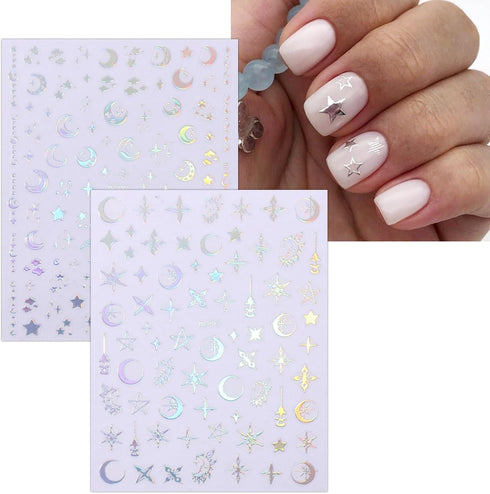 JMEOWIO 10 Sheets Moon Star Aurora Nail Art Stickers Decals Self-Adhesive Pegatinas Uñas Cute Nail Supplies Nail Art Design Decoration Accessories...