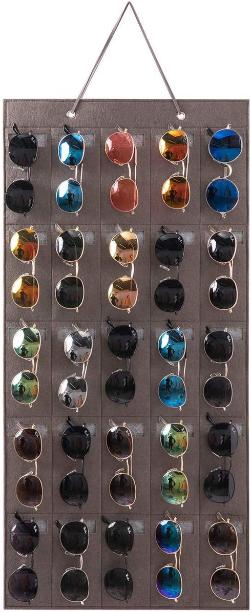 Sunglasses Organizer Storage- Hanging Eyeglasses Wall Pocket Mounted,Eyewear Display,25 Slots (Black, Large)...