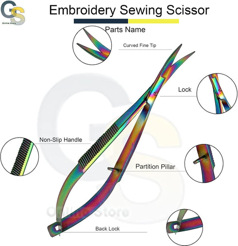 Embroidery Sewing Scissor - Titanium Spring Action Scissor 4.5" - German Grade Stainless Steel, Curved Tip, Snips, Thread Scissor - G.S Online Sto...