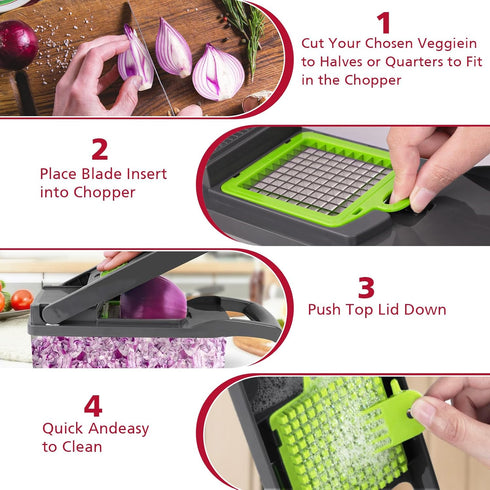 Vegetable Chopper, Pro Onion Chopper, Multifunctional 13 in 1 Food Chopper, Kitchen Vegetable Slicer Dicer Cutter,Veggie Chopper With 8 Blades,Car...