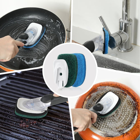 LANMU Upgraded Sponges Refills Compatible with OXO Good Grips Soap Dispensing Dish Brush (4 Scrub Refills and 1 Reusable Plastic Construction)...