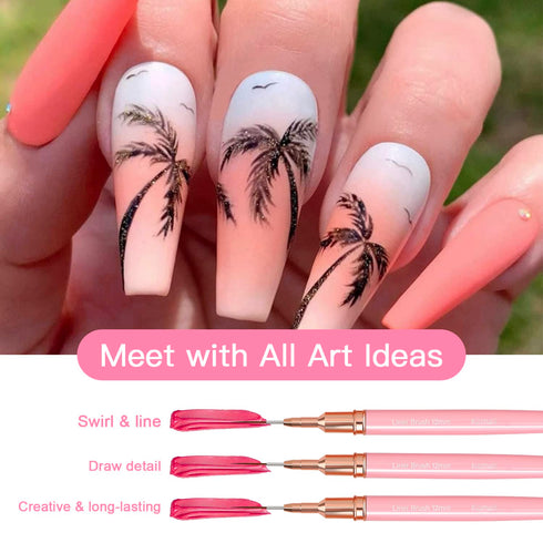 Nail Art Liner Brushes, 5Pcs Painting Nail Art Brush Set Nail Dotting Drawing Tool for Long Lines, Thin Details, Fine Drawing Sizes 4/8/12/20/25mm...