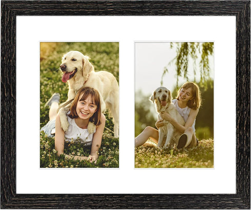 Golden State Art, 8x10 Distressed Black Collage Picture Frame - White Mat for (2) 4x6 Pictures - Wood Molding - Easel Stand for Tabletop - D-Rings...