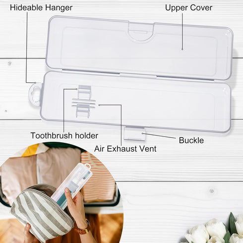 Toothbrush Case 2 Packs, Transparent Toothbrush Travel Case, Plastic Toothbrush Holder Travel Size, 7.87 x 2.36x 1.18 inches Portable Toothbrush C...