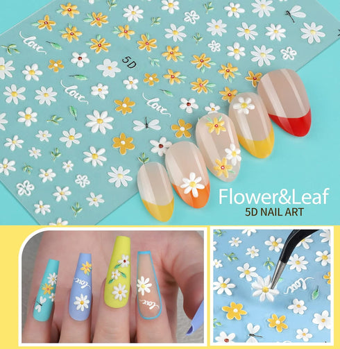 Teenitor 12 Sheets Nail Art Sticker Self-Adhesive, Flower Nail Stickers 5D Embossed Nail Decals, 5 Boxes Nail Art Glitter Sequins Flakes, Nail Art...