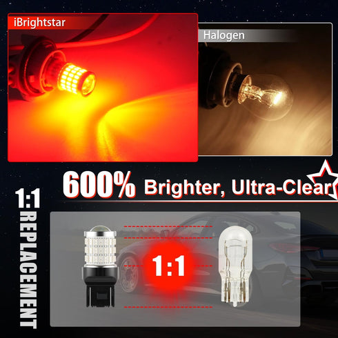 iBrightstar 7443 LED Bulb Red, 7440 LED Brake Light Bulbs Super Bright for Rear Brake Lights and Tail Lights, 2 Pack...