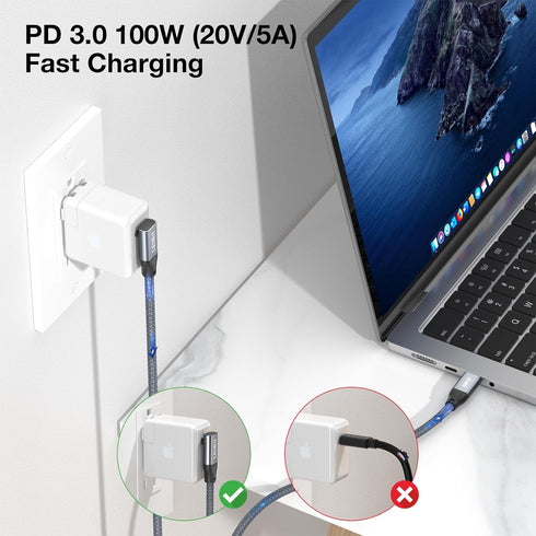 USB C to USB C Cable 90 Degree, 20Gbps Data Transfer 4K 60Hz Video Monitor Cable 100W Fast Charging Right Angle USB C 3.2 Gen 2x2 Cable Compatible...
