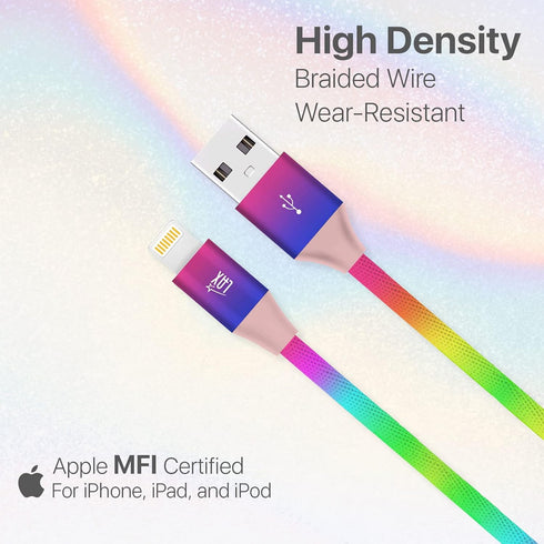 LAX Gadgets USB A to Lightning Cable - Apple MFI Certified Rainbow Lightning Cable Fast Charging Cable for Latest iOS Including iPhone,iPad, iPod ...