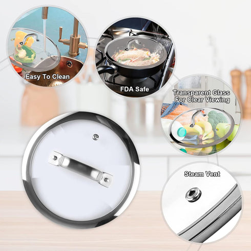 Duxtop Cookware Glass Replacement Lid (Exterior Diameter: 6-3/4inch, Interior Diameter: 6-1/4inch)...