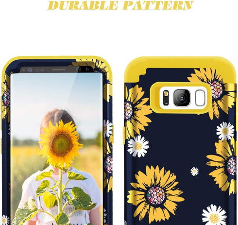 Fingic Galaxy S8 Case, Samsung Galaxy S8 Case Sunflower 3 in 1 Heavy Duty Hybrid Hard PC Soft Silicone Rugged Bumper Anti Slip Full-Body Shockproo...