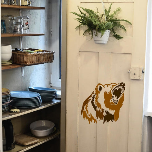 FINGERINSPIRE Growling Black Bear Stencil 11.8x11.8inch Square Growling Bear Painting Template Bear with Big Mouth Large Reusable Drawing Stencil ...