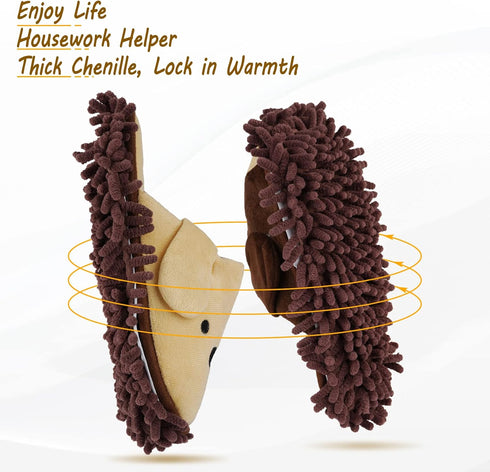 Washable Chenille Microfiber Slippers Floor Dust Dirt Hair Detachable Microfiber Mop Slippers for Office Home Room (Brown, Women 7-9/Men 5-7)...