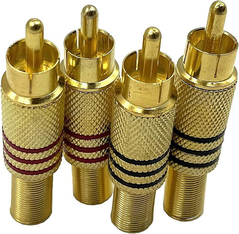 RCA Stereo Male Connector Plug,Spring Coaxial Audio Solderless Red and Black Circle Metal Gold-Plated Connector Adapter(4-Pack)...