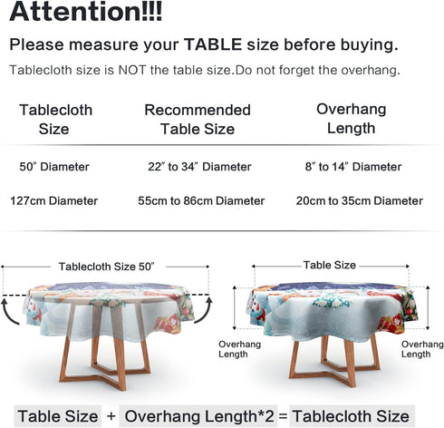 VVA Round Christmas Tablecloth - Winter Snowman Xmas Tree Santa Sleigh Moon Present Snow Stars Holiday Round Tablecloth Blue Tablecloths for Famil...