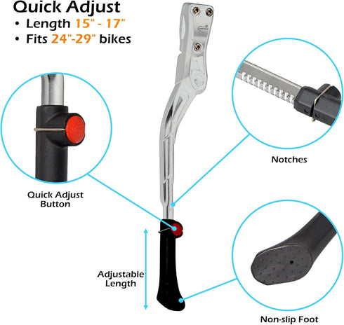 Lumintrail Rear Mount Bike Kickstand Quick Adjust Height Bicycle Side Stand fits most 24” 26” 29" 700c...