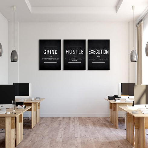 BWSPACE Grind Hustle Execution Wall Art Motivational Wall Decor Office Wall Decor Pictures Posters 3 Pieces Framed Canvas Wall Art Prints Artwork ...