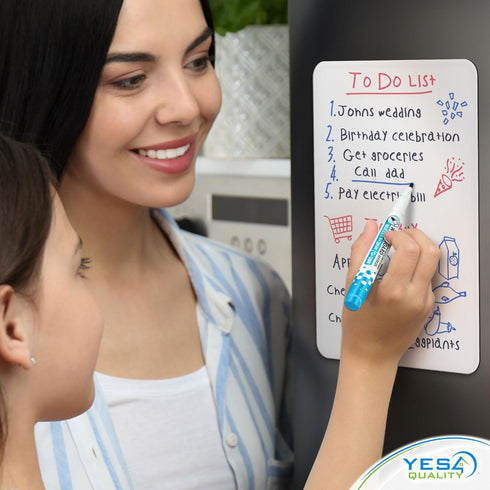 Magnetic Dry Erase White Board Sheet for Fridge 12x8 in, with Stain Resistant Technology, includes 3 Markers and Big Eraser with Magnets, Small Re...