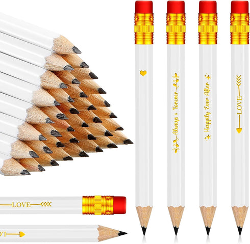 Crtiin 50 Pcs Wedding Pencils for Bridal Shower Half Pencils with Eraser Game Pencils Mini Golf Pencils 4 Inch Short Pocket Pre Sharpened Pencil f...