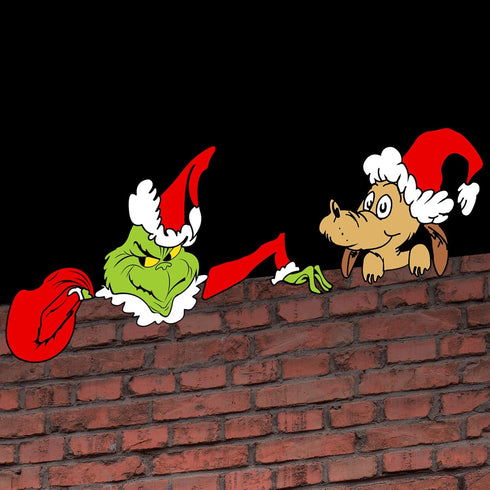 Christmas Decorations Outdoor Fence Peeker - Funny Christmas Fence Yard Signs with Thief Stole Head Arm Bag and Dog for Holiday Xmas Garden Courty...