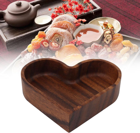 Pssopp Wooden Serving Platter, 14.5x14.5cm Heart Shape Smooth Textured Elegant Nonslip Table Tray for Tea Food Snack Kitchen Utensils (Heart 14.5x...