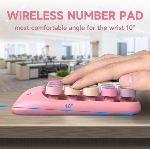 MOFII Wireless Number Pads - Pink Numeric Keypad 18 Keys USB 2.4G Round Keycap Colorful Extensions Keypads, Financial Accounting Portable Numpad 1...