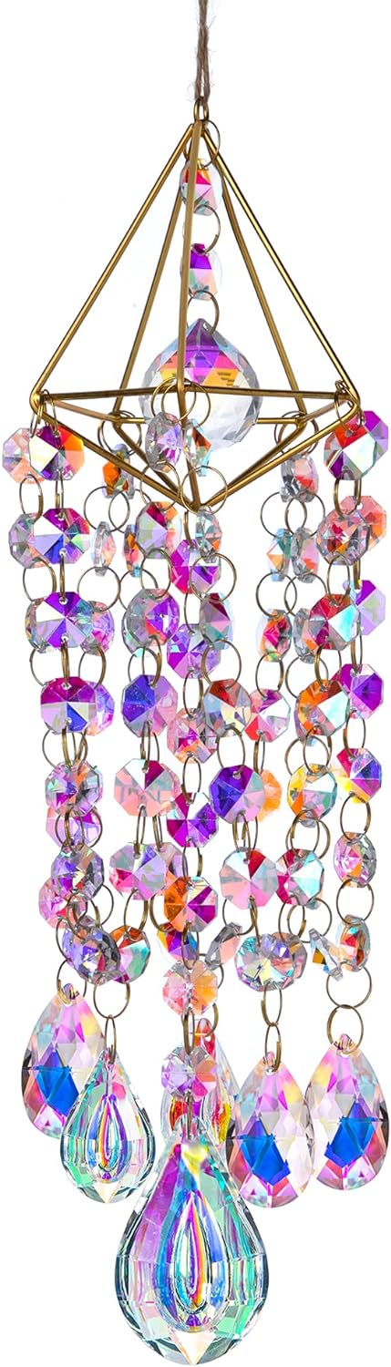 Crystal Suncatchers Hanging Wind Chime Style Garden Suncatcher Rainbow Maker Handmade Gold Plated Suncatcher...