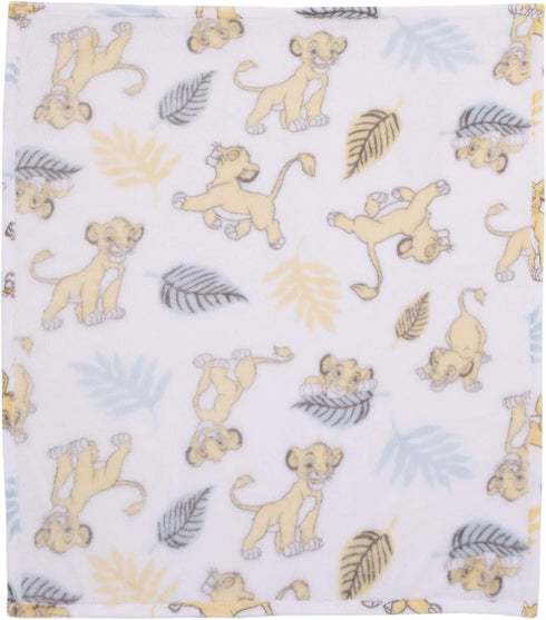 Disney Lion King Super Soft White, Yellow, Green Simba Leaves French Fiber Baby Blanket, White, Green, Yellow...